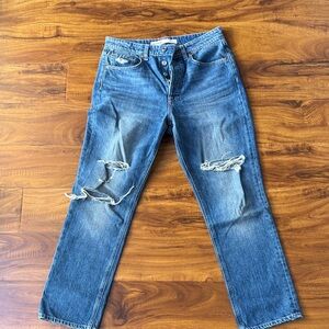 GRLFRND Classic Blue Distressed womens straight leg Jeans size 28.